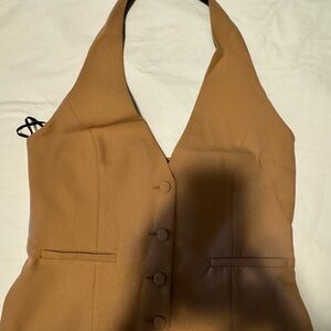 Zara Camel Tan Button-Front Halter Vest